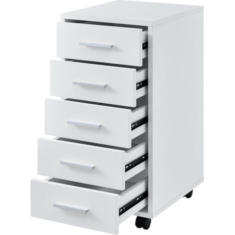 Pedestal móvil con 5 cajones en MDF 63 cm blanco 030001245