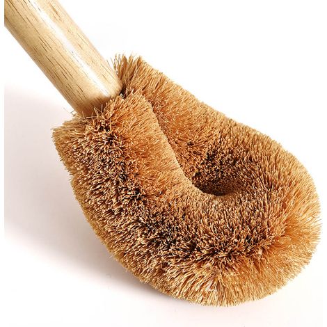Balai de toilettes en bois naturel avec tête en fibre de coco, brosse de nettoyage pour salle de bain (1/5)