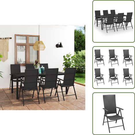 7-tlg. Garten-Essgruppe Schwarz - Gartenmöbel Set - Rattan Gartenmöbel - Gartentisch - Gartenstühle - Outdoor Möbel (1/5)