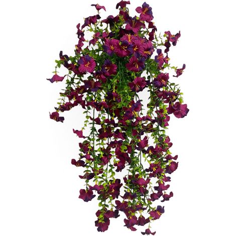 Juego de 8 campanillas artificiales, plantas verdes decorativas colgantes, ideales para exteriores, color rojo-rosa.