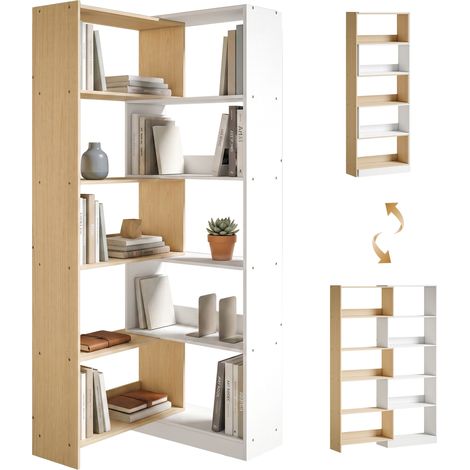 HOMCOM estantería expandible 5 niveles, giratoria 350°, ancho ajustable, convertible en l, recta o compacta para salón, estudio 111,5x23,8x163,7 cm (1/5)