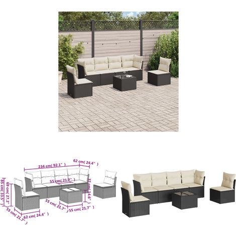 7-tlg. Garten-Sofagarnitur mit Kissen Schwarz Poly Rattan - Gartenmöbel Set - Outdoor Möbel - Rattan Sofa - Lounge Set - Esstisch - Home & Living (1/3)