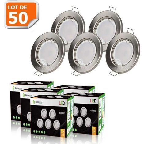 Lampesecoenergie – Lot de 50 spots led encastrables ronds fixes en aluminium brossé – Blanc neutre 4000K – 5W – 460LM – Pour intérieur – Non orientables (1/5)