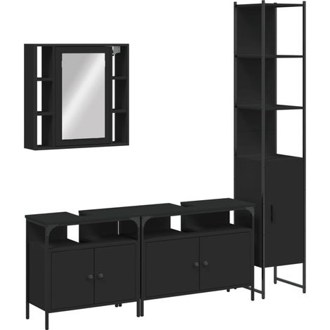 vidaXL Set Mobili da Bagno 4 pz Nero in Legno Multistrato (1/5)