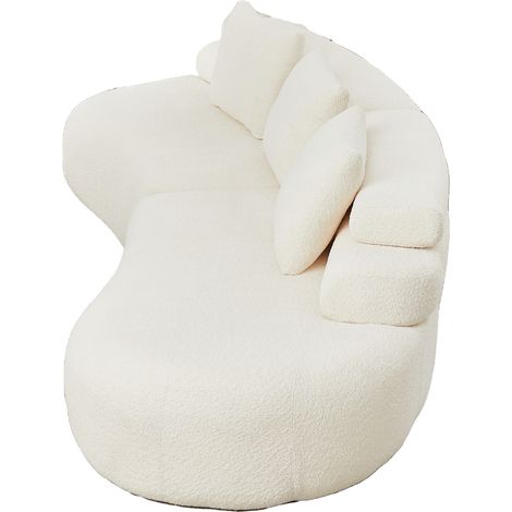 Canapé modulable 2 pièces en chenille crème blanche, design arrondi sans accoudoirs (1/5)