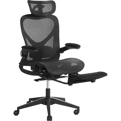 Sedia da ufficio ergonomica nera in rete con poggiapiedi e braccioli ribaltabili - CHICFURN (1/5)