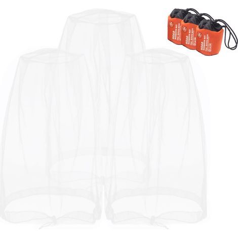 3 piezas de red antiinsectos para cabeza y rostro, mosquitos pequeños para actividades al aire libre, con bolsa de almacenamiento, blanco (1/5)