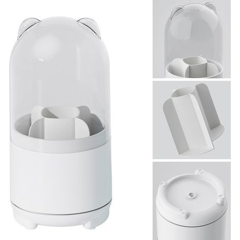 360° drehbare Aufbewahrungsbox für Make-up-Pinsel mit transparentem, staubdichtem Deckel und großem Fassungsvermögen (weiß). (1/5)