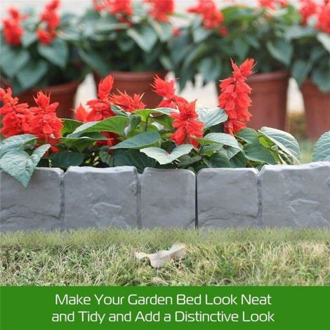 20 Pièces en Plastique Jardin Bordure Frontière Pierre Effet, Décoratif Fleur Lit De Plantes Herbe Pelouse Bord Clôture (Gris) (1/4)