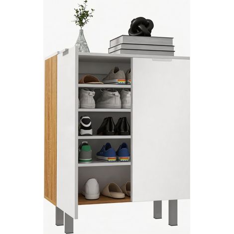 Scarpiera Moderna per 15-20 Paia di Scarpe, 5 Ripiani e Chiusura Ammortizzata, Bianco Lucido