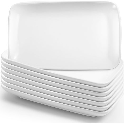 Lot de 8 assiettes rectangulaires en porcelaine, blanches (1/5)