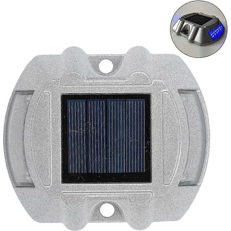 Bornes solaires LED haute luminosité en alliage d'aluminium argenté pour allées, chemins et escaliers extérieurs (lumière bleue). (1/5)