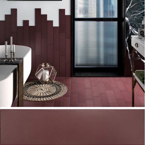 Carrelage sol / mur pose baton rompu chevron uni rouge bordeaux terre cuite mate STROMBOLI OXBLOOD(vendu par boite de 0.65m2) (1/4)