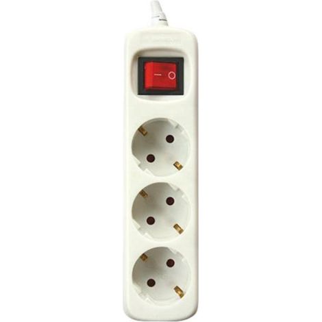 Multiprise avec 3 prises avec interrupteur, blanc, 3 prises, câble de 3 mètres, protection enfant, prise de terre, avec protection contre les surtensions (1/5)