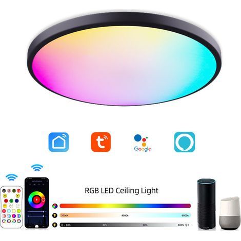 Plafonnier LED intelligent RGB 220 V240 V à intensité variable avec télécommande et Wi-Fi, rond. (1/5)