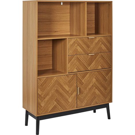 SIXTYS - Bibliothèque Aspect Bois Décor Chevrons Piétement Noir (1/5)