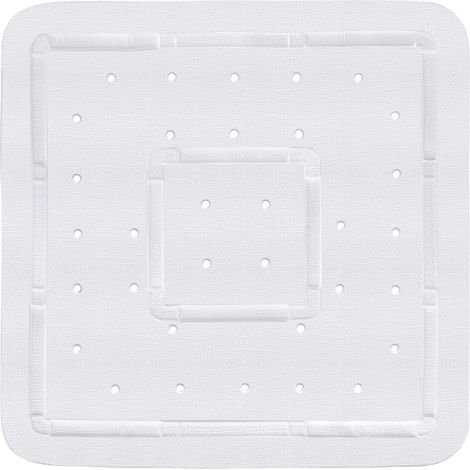 WENKO Tappeto da doccia Florida, tappeto antiscivolo con fori di drenaggio, fissaggio con ventosa, Plastico, 55x55 cm, bianco (1/2)
