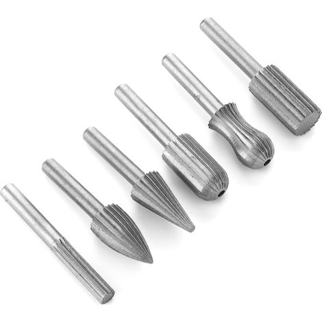 Lot de 6 fraises rotatives en carbure de tungstène pour le bois, le meulage et la gravure sur métal, queue de 6 mm (1/5)