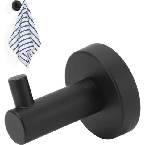 Porte-towel mural en stainless steel 304 pour douche, robe et chapeau - Accessoire noir moderne pour bathroom et kitchen (1/4)
