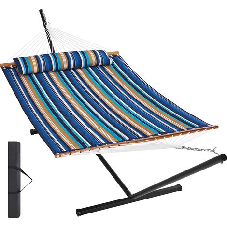 VEVOR Hamaca para 2 Personas con Soporte Capacidad de Carga de 217 kg Hamaca con Soporte Doble de Acero y Bolsa de Transporte Portátil y Almohada Hamaca Independiente para Patio, Jardín, Playa
