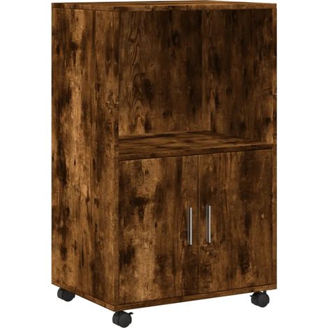 Armoire à roulettes multifonctionnelle 55 x 40 x 91 cm grande capacité design intemporel en bois d'ingénierie chêne fumé (1/5)