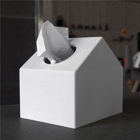 Boîte à mouchoirs en forme de maison pour boîtes carrées. Blanche. (1/4)