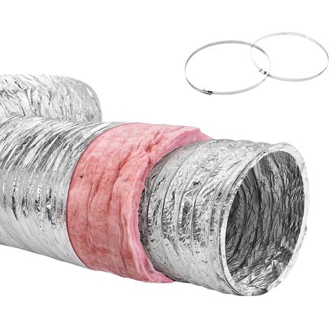 Conduit flexible isolé 127 mm, 7,62 m avec 2 colliers, triple protection, valeur R-6.0, ignifuge, pour ventilation et extraction. (1/5)