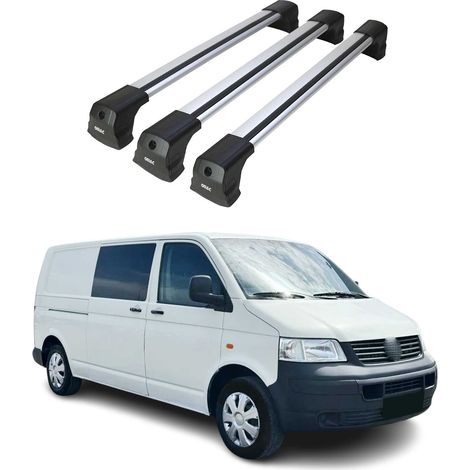 OMAC Dachträger Querträger kompatibel mit VW T5 T6 T6.1 Transporter Multivan Caravelle 2003-2024 – 3 Stangen – Abschließbar – Aluminium Silber