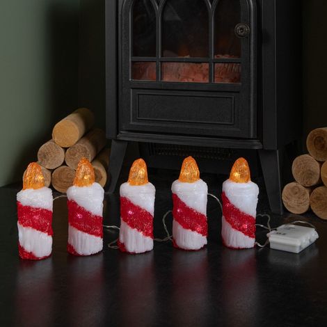 15cm Set of 5 Battery Operated Light up Christmas Candle Ornaments with 30 Cool White LEDs (1/2)