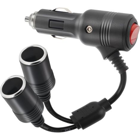 Adaptateur Fumeur 12 V - Câble Allume-Cigare Avec Interrupteur - 2 Sorties DC Pour GPS Et Dashcam - Câble Cuivre 16 AWG Avec Indicateur LED - Fusible 15 A - Pour Voiture Et Bateau - 0,2 M