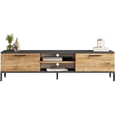 TV-Schrank Crissolo, ein Regal, 2 Türen, 4 Fächer, 160x35x39h cm, Braun Eiche