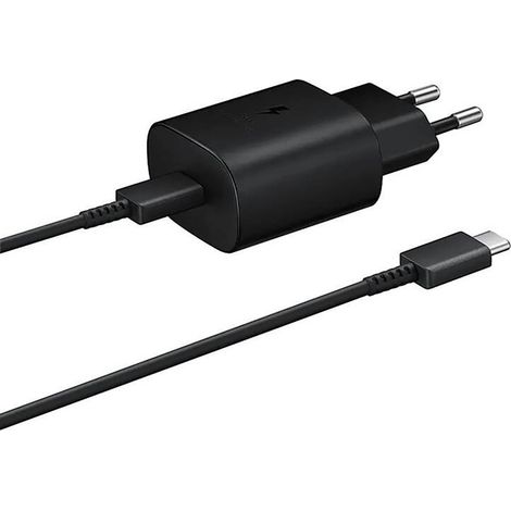 Samsung 25W EP-TA800EBE USB-C-Wandladegerät mit Samsung EP-DA705BBE USB-C-/USB-C-Kabel-Ersatzset – Schwarz