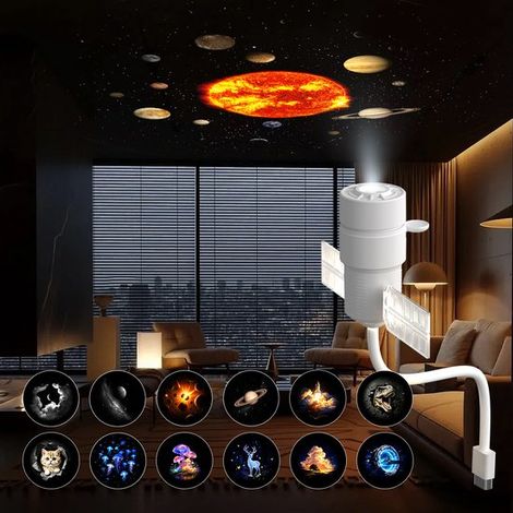 Luce notturna con due modalità ed effetto cielo stellato, più 12 dischi di proiezione (2 dischi in vetro + 10 dischi in pellicola) (1/4)