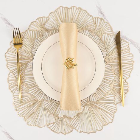 Sets de table ronds en vinyle pressé, motif floral métallisé, lot de 6, résistants à la chaleur, couleur or, parfaits pour les mariages, les fêtes et la décoration de cuisine.