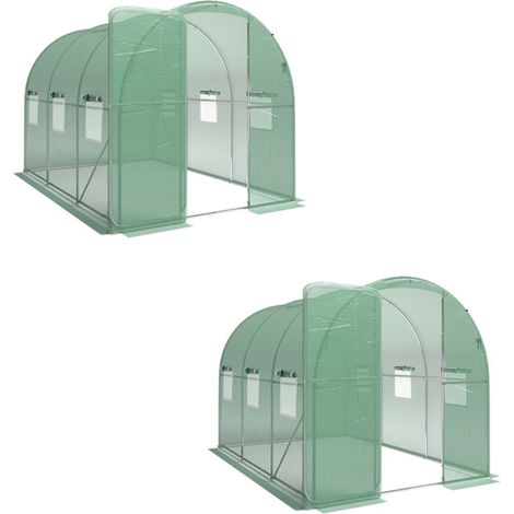 2er-Set gewächshaus 3 x 2 x 2 m Foliengewächshaus mit Abschließbar Anschlag-Tür 6 Rollbar Netzfenster Stützstangen
