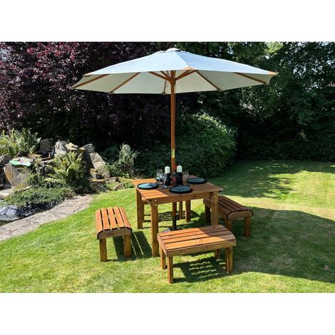 Knights Four Seater Garden Furniture Table Set - L160 x W170 x H80 cm - Grey Parasol Included - Fully Assembled