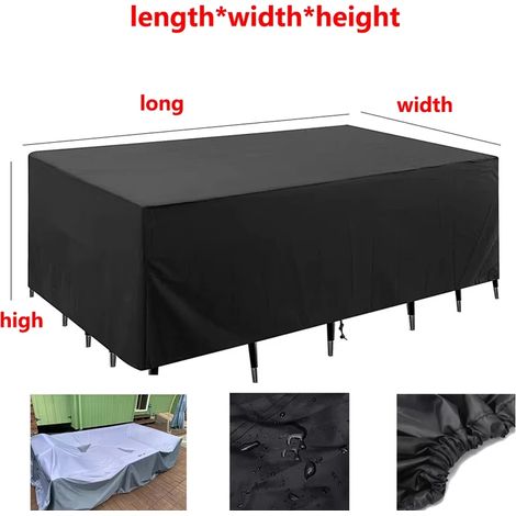 Housse de protection imperméable et coupe-vent en tissu Oxford 210D noir (120 x 60 x 90 cm) pour mobilier de jardin et table de jardin. (1/4)