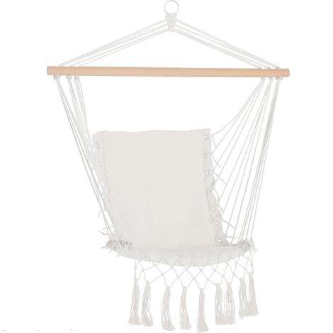 Sedia Sospesa a Dondolo 90x50 cm da Interno ed Esterno in Tessuto con Nappe Crema