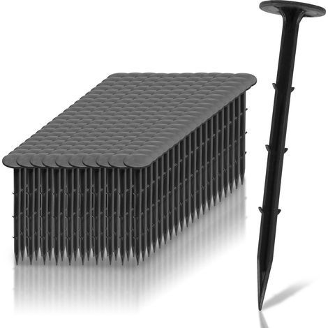 Lot de 200 ancres de terre 16 cm, plastique PP noir, fixation sur sol dur, résistant aux UV et intempéries, installation facile sans marteau (1/5)