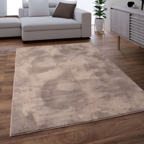 Paco Home Teppich Wohnzimmer Kunstfell Shaggy Hochflor Waschbar In Waschmaschine Soft Uni Beige Taupe 120x160 cm