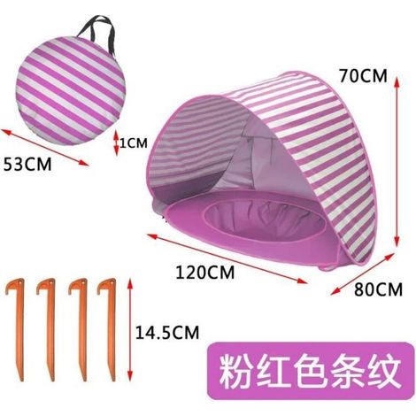 Rayures roses - Tente de plage étanche pour bébé, Auvent de soleil Pop Up, Protection UV, Abri solaire avec p