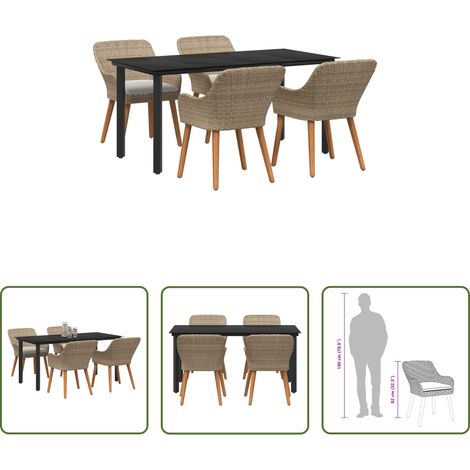 Terrassentisch - Garten Essgruppe mit Kissen 5 pcs Beige Poly-Rattan (1/5)