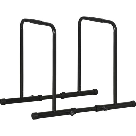 Barre de dips en acier à hauteur réglable avec 6 longueurs ajustables, 90-102 x 65 x 80-90 cm, noire (1/5)