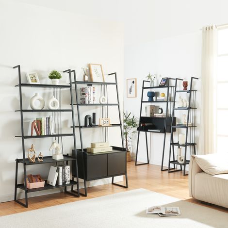 Ensemble de 4 meubles Storfjord avec bureau et 3 étagères échelles noir [en.casa]
