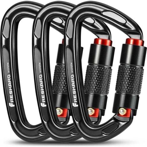 Climbing Carabiner, Automatic Locking Carabiner, 25kN-2550kg, CE Certified, Sturdy, for Mountaineering, Dog Leash, Punching Bag, Firefighter, Hammock, Keychain, Large 10cm, Black and Gray (1/4)