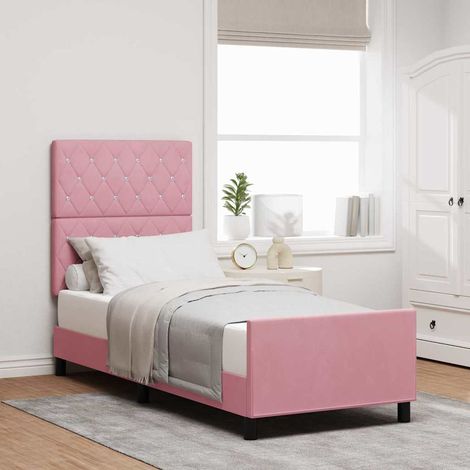 Cama tipo Box Spring con cabecera Rosa 80 x 200 cm Terciopelo (1/5)