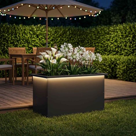 vidaXL Jardinera para jardín con luces LED Negro 40 x 80 x 40 cm Acero (1/5)