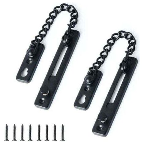 (2 Stück) Sicherheitstürkette, schmaler Türbegrenzer, Diebstahlsicherung mit Feder und Schrauben für Innentüren, mattschwarze Edelstahl-Oberfläche