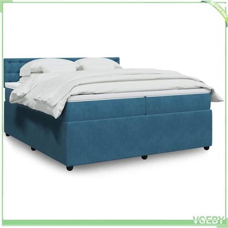 Cadre de lit avec matelas - 7291712426223 - Velours bleu - 200x200 cm - Matelas 20 cm ressorts ensachés (1/5)