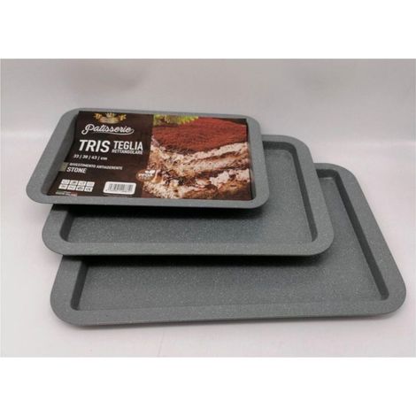 TrAdE Shop Traesio - Tris 3 Teglie Rettangolari Antiaderenti Rivestimento Stone 33/38/43 Cm Da Forno - (1/2)